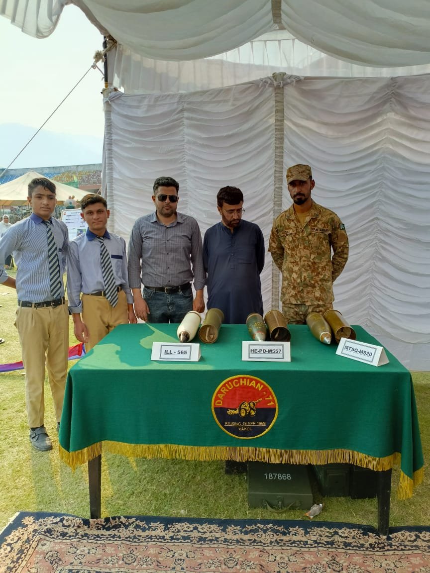Students visiting an exhibition stall